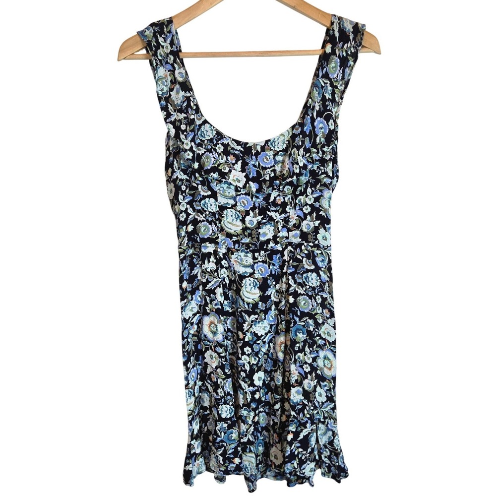 Reformation Floral Mini Dress Black Blue Green Viscose Sleeveless Size 2 USA - Picture 9 of 11